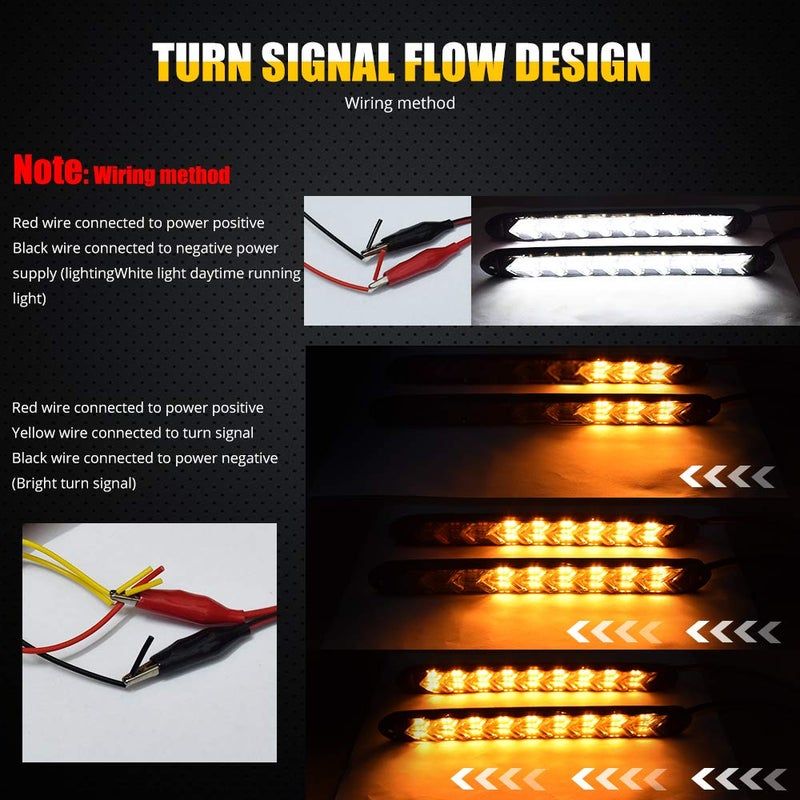 YEERON 2 In1 Fuction Arrow LED DRL Strip Switchback Dual-Color Amber/White Waterproof LED Flexible Lights for DRL & Turn Signal Lights.(White+Amber) 2-Pack. - Image 4